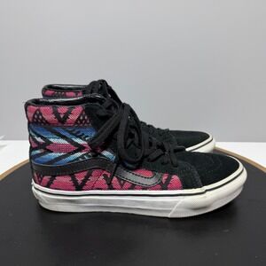 Vans Sk8 Hi Women Size 5 Geometric Tribal Woven High Top Black Pink Skate Casual